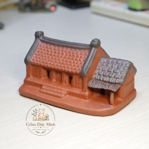 Gốm Đức Minh - Mô hình nhà cổ Bắc Bộ hai chái bằng gốm cốt dầy mộc mạc trang nhã hoài cổ - trang trí tiểu cảnh vườn cây văn phòng hồ thủy sinh