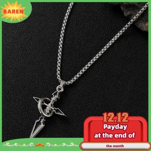 BAREN Vintage Cross Pendant Necklace For Mens Versatile Chain Trendy Sweat Shirt Hanging Punk Chain Jewelry Gift
