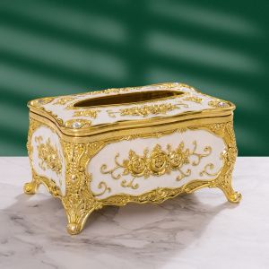PARKOUR Rose Pattern Tissue Box Holder Plastic Light Luxury Napkin Holder Creative European Style Tissue Dispenser Vehicle-mounted