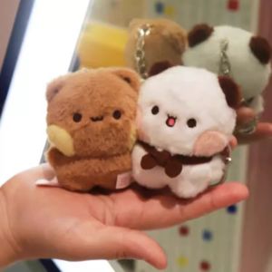 2PCS Cute Panda Bubu and Yier Plush Magnetic Keychain Cartoon Small Bear Doll Anime Key Ring Couple Jewelry Valentines Day Gifts