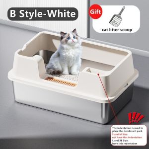 Stainless Steel Cat Litter Box With Scoop Open Top High Fence Metal Pet Toilet With Strainer