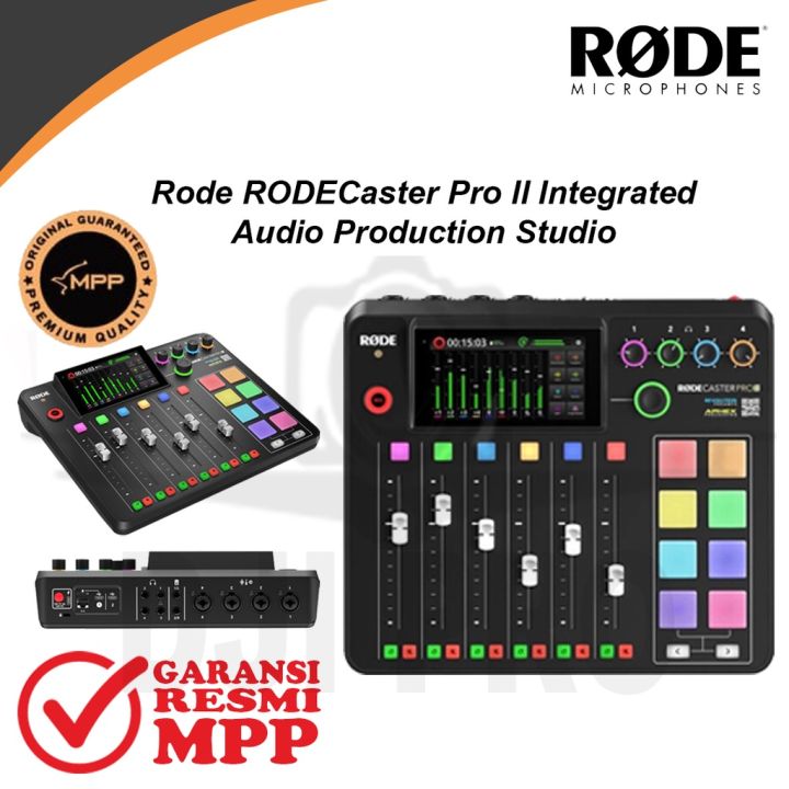 thumbnail image 2 of Rode RODECaster Pro II Integrated Audio Production Studio Console Bundle With Sm7b Mic Ath M50x Headphones Broadcast Arm M To F Xlr Cable 32bg Microsd Card 2 of 10