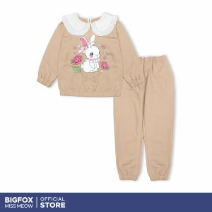 [Bộ nỉ BG dài tay 02 311] Bộ đồ thu đông cho bé gái Bigfox Miss Meow vải nỉ cổ sen nữ tính kiểu Hàn Quốc size đại trẻ em 37911 tuổi 39kg