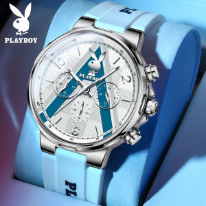 PLAYBOY นาฬิกาผู้ชายของแท้ใหม่กันน้ำหรูหราแฟชั่นมัลติฟังก์ชั่นักเรียนเย็นส่องสว่างควอตซ์นาฬิกาเทปปรับได้นาฬิกาแบรนด์ watches for men