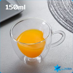 LoviRa 150ml 250ml Double Wall Glass Mug Heat Resistant Coffee Glass Cup Fashion Heart Shape