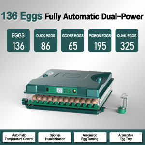 Fully Automatic Egg Incubator 210/136/72/48/32 Eggs Dual Power(220V/12V) Automatic Temperature Control/Water Replenishment/ Egg Turning Adjusted Roller spacing Intelligent Digital Hatcher Constant Temperature Egg Incubator