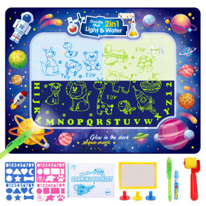 Kids Aqua Magic Doodle Water Drawing Mat - Freeing Children Imagination 2 in 1 Glow in the Dark Reusable Drawing Mat Painting Kit