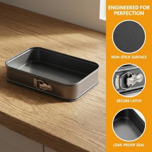 HCHC MALL Lớp phủ chống dính Khuôn bánh hình chữ nhật với khóa cài Thép carbon Khuôn nướng bánh có đáy rời Thiết kế chống rò rỉ Đáy có thể tháo rời Khuôn làm bánh phô mai Làm bánh ngọt
