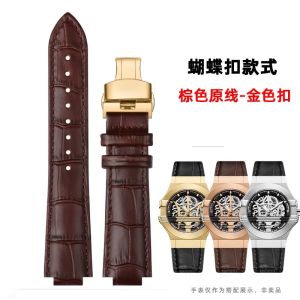 2026 21mm 24mm Convex blue band For Maserati Leather Watch Strap Men R882110025 R8821108039 Trident Mens womens Watchband Bracelet