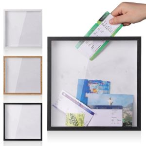 LIANG Wooden Adventure Archive Box Transparent with Slot Travel Shadow Box Multifunctional Square Piggy Banks for Home