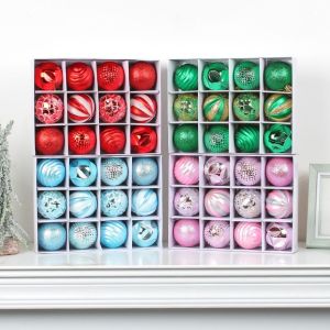 YERZ 12pcs 6cm Painted Christmas Balls Set Plastic Cartoon Merry Xmas Tree Decor Creative DIY Electroplated Christmas Hanging Balls Home Xmas Decor