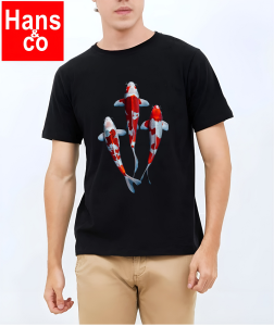 Kaos Pria Model Terkini Trending Motif 3D Bahan katun 24s Koi Merah Putih H0562