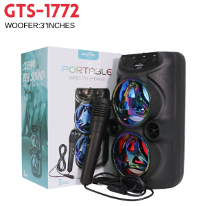 GTS-1772 New Portable Bluetooth Speaker with Dual 3-Inch Drivers Wired Mic FM Radio