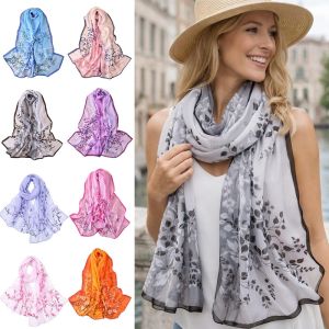 OKKFINE Floral Print Chiffon Scarf Thin Long Sunscreen Shawl Soft Shawl Silk Womens Fashion