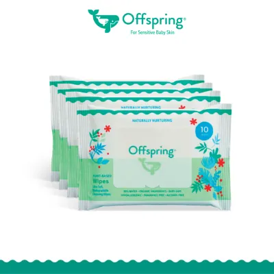 Offspring Biodegradable Plant-Based Baby Wipes 10 ct (4 Packs) [40Pcs]
