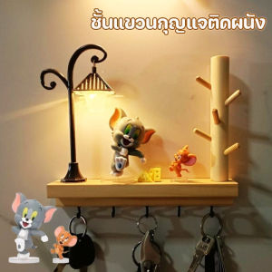 Yipaidsor  ชั้นแขวนกุญแจติดผนัง ไม่ต้องเจาะ ไม้เนื้อแข็งลายการ์ตูน 5 ตะขอบุ๊ค เก็บกุญแจ ติดใน 1 วินาที