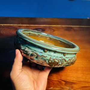 Chậu rồng phun ngọc mini trồng cây bonsai sen đá xương rồng họa tiết in nổi đẹp bắt mắt