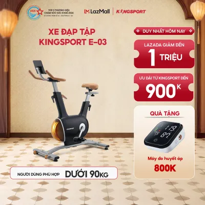Miễn phí lắp đặt | Xe đạp tập KINGSPORT Creative E-03 Black thiết kế thời trang sang trọng bánh đà kép 7kg với 8 cấp độ kháng lực