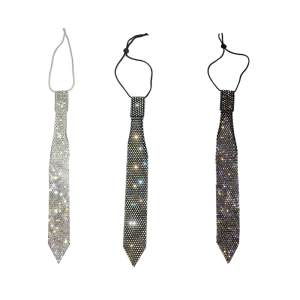 Unique Layers Rhinestones Tie Necklace Suit Tie Tie Encrusted Rhinestones Long Necklace