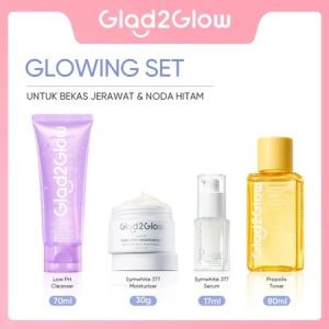 Glad2Glow 4pcs Bundle 4in1 Paket Skincare Moisturizer Serum Face Wash-ACNE KIT GLOWING KIT Dark Spot VC Bright Barrier Set