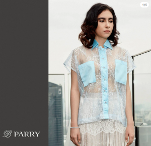 PARRY เสื้อลูกไม้ Pantone Pocket สี Sky Blue Free size เสื้อลายลูกไม้ ลูกไม้ ชุดลูกไม้