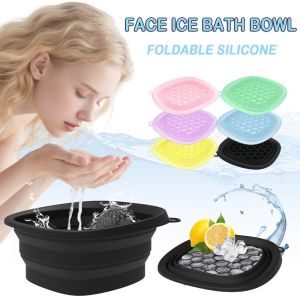 II-AURORA Foldable Face Ice Bath Bowl Built-in Ice Tray Silicone Face Dipping Bowl Multifunctional Portable Ice Basin for Women Girls