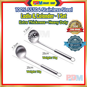 PDM Premium 304 Stainless Steel Heavy Duty Steamboat Ladle and Colander Set