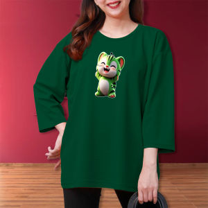 Kaos Wanita Dewasa Jumbo Oversize Lengan 3/4 Kekinian Viral Korean Terbaru Ld 120 Xxxl Kucing Hijau