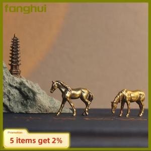 fanghui Antique Brass Solid Long Tail Horse Figurines Miniatures Feng Shui Ornaments Copper Zodiac Animal Mini Desktop Decoration Crafts