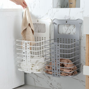 [Local Seller] Foldable Laundry Basket Collapsible Basket with Adhesive Hook Wall Mounted Hanging Dirty Clothes