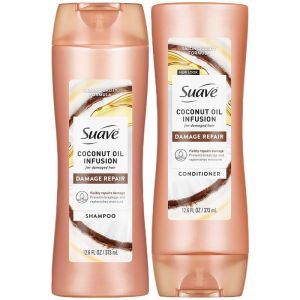 Suave Coconut Infusion Shampoo and Conditioner Visible Damage Repair – Moisturizing Frizz Control Hair Products for Women & Men 12.6 Oz Ea