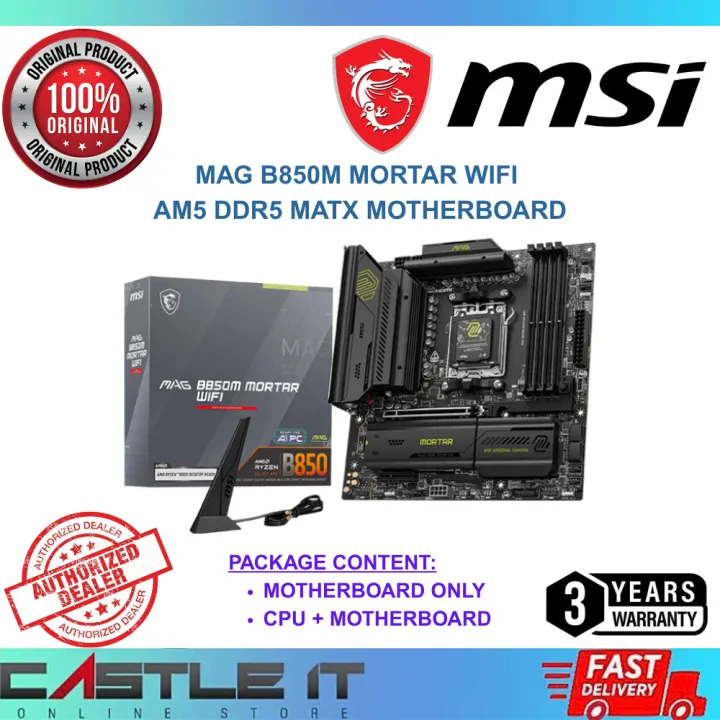 MSI MAG B850M MORTAR WIFI AM5 mATX Motherboard DDR5 WiFi 7 PCIe 5.0 Ryzen 7000/8000/9000 Ready