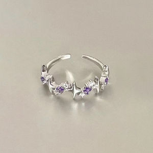 Sty⚡ Zirkon Cinta Berlian Ungu / Cincin Terbuka Hati Manis / Cincin Mode Tinggi / Cincin Pasangan Kepribadian