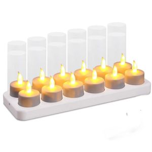 DIVATEN Plastic Rechargeable Tea Light Candle Rechargeable LED Light LED Tea Light Candle Decorative Flameless Flameless Candle Set Valentine Day Decor