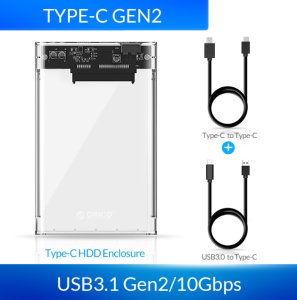 ORICO 10Gbps HDD Case 2.5inch HDD/SSD Transparent SATA to USB 3.1 Hard Disk Case Tool Free 6TB UASP Type C SSD HDD Enclosure