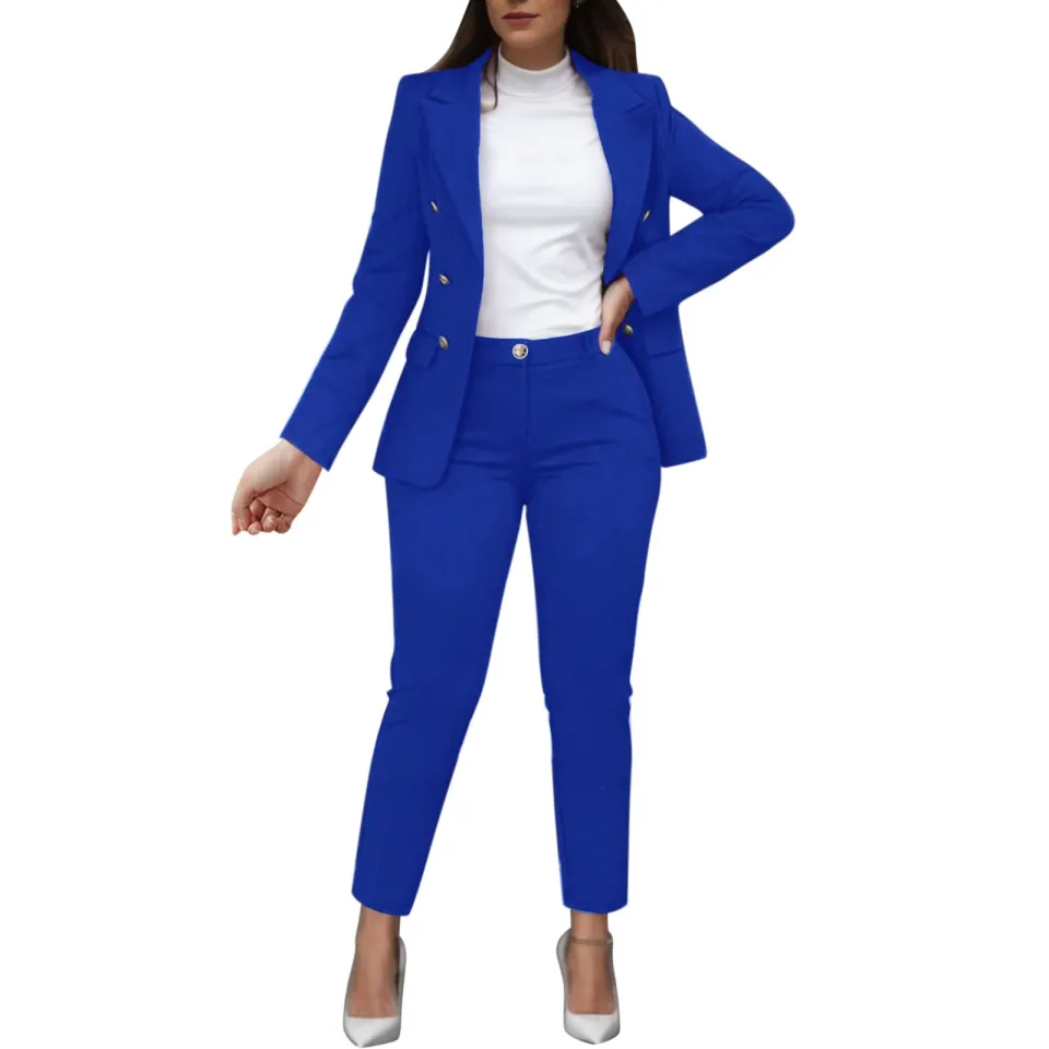 2023 Women's Two Pieces Pant Sets Formal Business Double Breasted