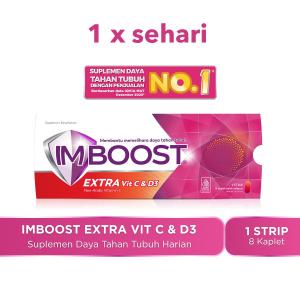 Imboost Extra Vit C & D3 Suplemen Tablet Daya Tahan Tubuh Non-Acidic Vitamin C isi  1 Strip 8 Kaplet