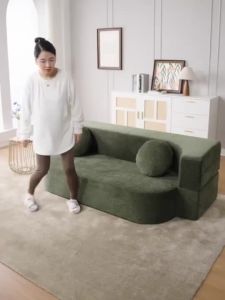 AUREO Household Cream Style Inline Sofa Casual Japanese Style Living Room Foldable Dual-use Function Foldable Removable Washable Sofa Bed