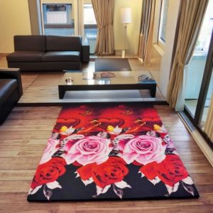 Kasur Lantai/Travel Resleting 200x150cm Kasur Karpet Isi Busa Kuning Motif Bunga LP