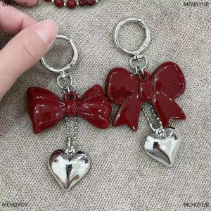[COD] MENGYUR Simple Temperament Red Bowknot Heart Acrylic Keychain Pendant For Women Girls Versatile Backpack Decoration Accessories Gifts
