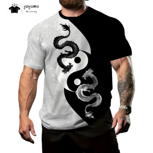 2025 Summer Dragon Graphic Mens Clothing Tide Printed Mens Short Sleeve Tee Breathable Mens Tops Casual O-Neck Mens T-Shirt