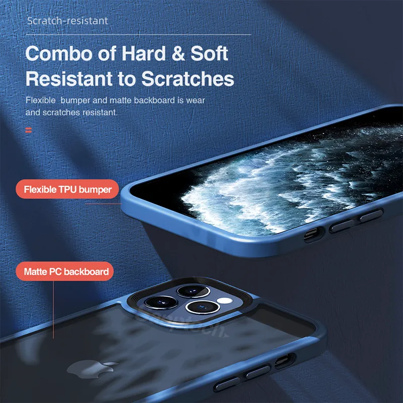 Sanptoch Luxury Shockproof Bumper Case For iPhone 11 12 13 14 15  16 Pro Max Transparent Matte Back Cover For iPhone 14Plus 15Plus 16Plus