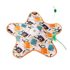 OOC Motion Sensing Cat Hide and Seek Toy Auto-Rotating Disc Built-in Feathers Electric Cat Toy Easy Assembly 3 Modes Automatic Cat Teaser Pet Play
