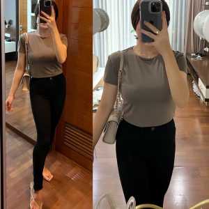 Crop top double layer jersey summer slim short slevee T shirt baju atasan wanita