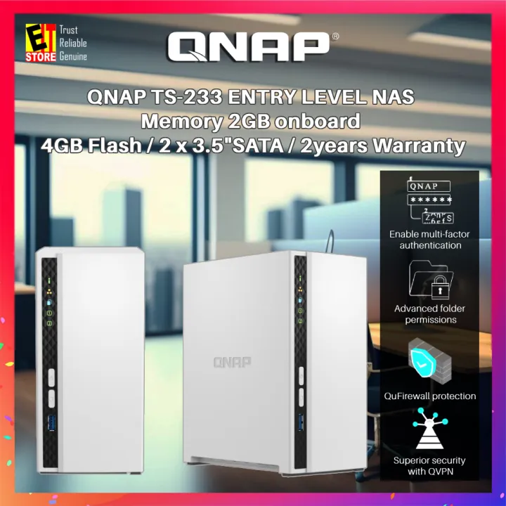 QNAP TS-233 ENTRY LEVEL NAS Memory 2GB onboard / 4GB Flash / 2 x 3.5-inch SATA / 2years Warranty
