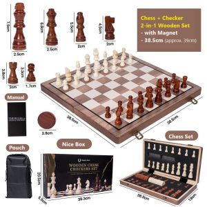 [Metaverse]Magnetic Wooden Chess and Checkers Set with Folding Chess Solid Wood Puzzle Entertainment Handmade High-end Folding Wooden Chessboard