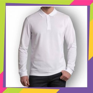 (FOREONE) KAOS KERAH LENGAN PANJANG WARNA PUTIH - kaos kerah putih polos - kaos kerah pria putih premium quality - kaos kerah tebal