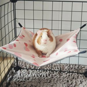 INVADER Ice Silk Guinea Pig Hammock Double-sided Breathable Hamster Hammock Lovely 4 Hooks Small Pet Supplies
