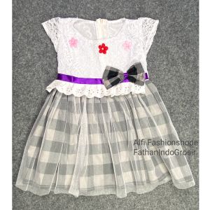 Dress renda kotak tile street dress anak 2 Tahun Dress Brukat Butterfly Gaun Anak Perempuan Katun Kids Cewek Princess