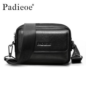 PADIEOE vegetable-tanned top-grain cowhide crossbody bag - luxurious and fashionable versatile and made of high-quality leather single-shoulder bag casual style black for men.